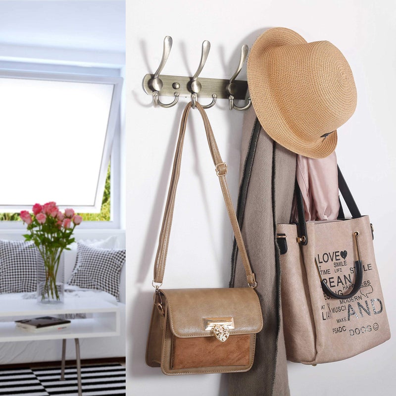 WEBI Coat Rack Wall Mount,Coat Hanger Wall,Coat Hooks Wall Mounted,Hook Rack Rail,5 Triple Hooks for Hanging Clothes,Hats,Jacket,Bronze,2 Packs - Image 5